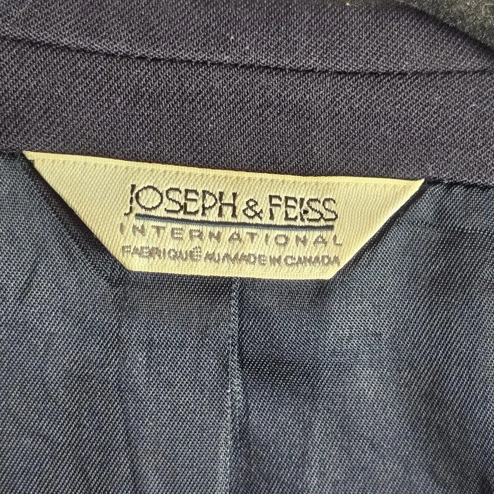 Joseph & Feiss Mens 44S 100% Worsted Wool Blazer Suit Jacket Navy Blue Preppy